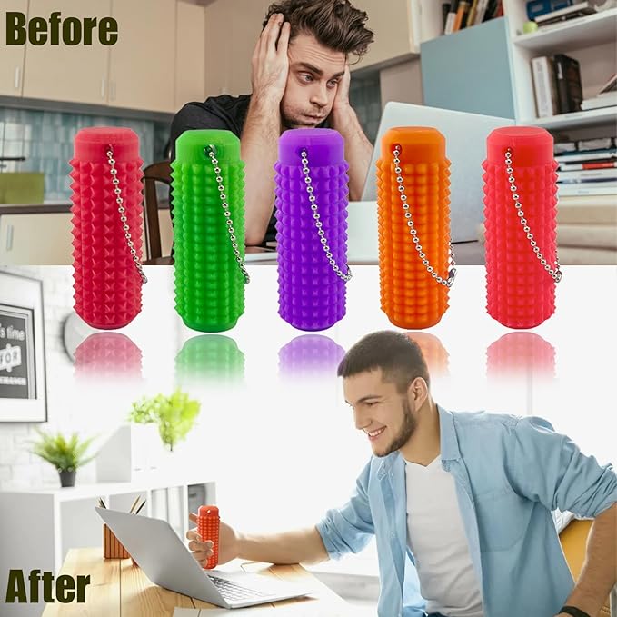 Mini Sensory Fidget Roller – Portable Stim Tool, Pocket Mini Fidget Toy for Adults, Pain Stim Fidget, 3D Printed Venting Key Pendant, Spiky Grippie Stim Keychain for Anxiety Relief, Novelty Gifts