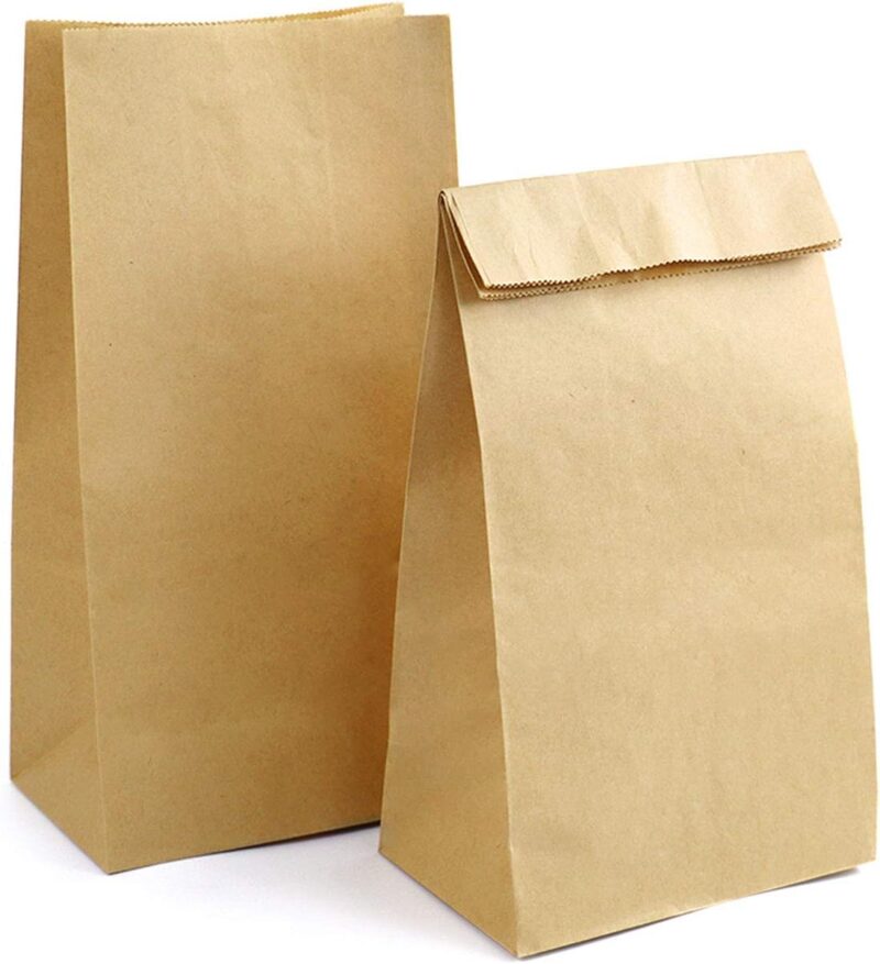 Eco-Friendly Brown Kraft Paper Bags – Flat Bottom, Wide Opening, Durable for Bakery, Gifts, Snacks, and More – Assorted Sizes – 50-Pack