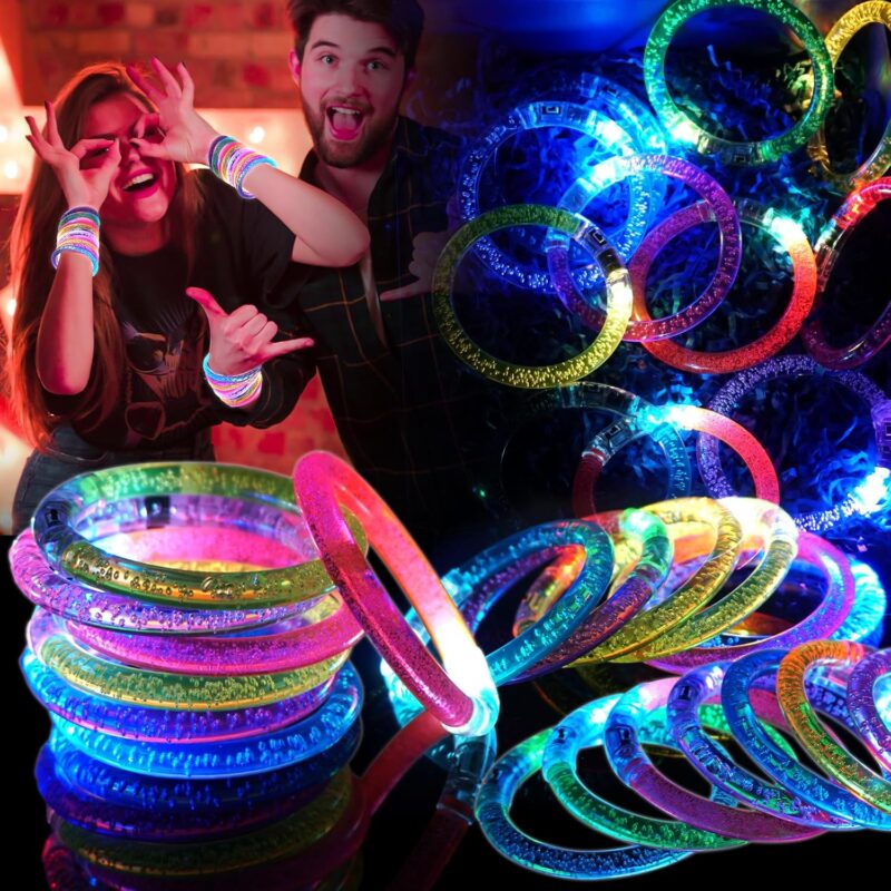 LED Flashing Bracelets – 6 Colors + 2 Flashing Modes – Fun for All Ages – Perfect for Parties, Concerts, Halloween, Christmas, and More – Batteries Included, Adjustable & Reusable
