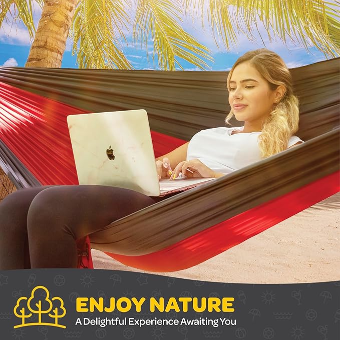 Portable Camping Hammock– Lightweight Nylon Single Hammock with Tree Straps & Carabiners – Easy Setup, 325 lbs Capacity – Ideal for Hiking, Backpacking, Travel, Beach & Backyard Relaxation  Single or Double