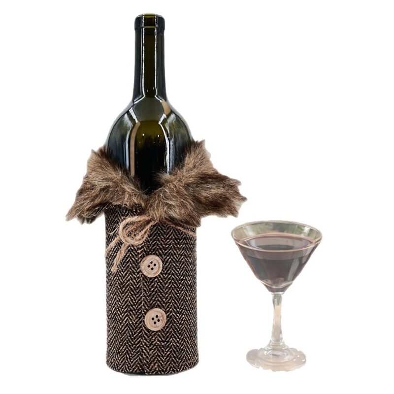 Christmas Sweater Wine Bottle Covers, Plaid Wine Bottle Clothes Linen Wine Bottle Dress, Christmas wine bottle coat For Standard Bottles Festive Christmas Theme