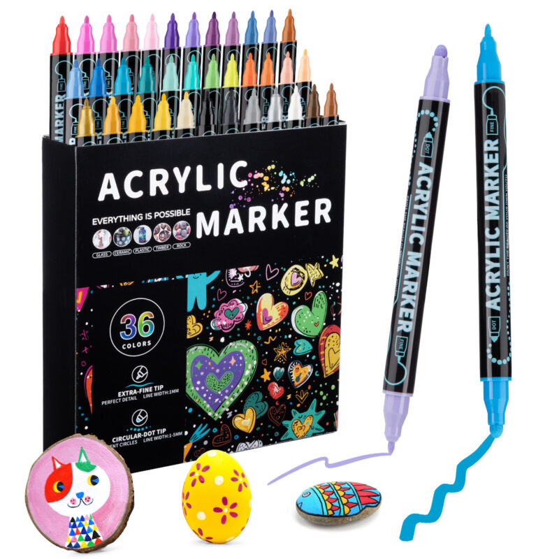 Colors Dual Tip Acrylic Paint Pens Markers, Double Tip Premium Acrylic Markers, Acrylic Markers for Wood, Rock Painting, Glass, Canvas, Stone, DIY Crafts Making Art Supplies
