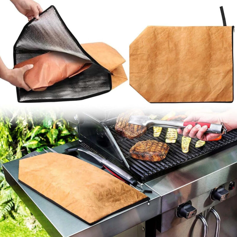 BBQ Meat Insulation Bag – 20x16 Inch Thermal Food Carrier with Aluminum Foil Lining – Reusable Waterproof Bag for Brisket, Grilled Meats, Outdoor Cooking, Tailgating & Catering – Brown