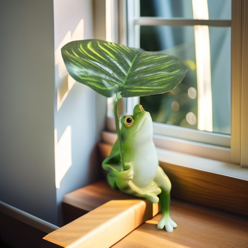 Leaf-Shaded Frog Figurine – Realistic Green Frog Decoration for Fish Tank, Garden, Home, and Balcony – Micro Landscape Craft for Fish Ponds, Terrariums, or Yard Decor