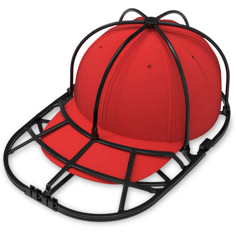 Baseball Hat Washer Cage – Cap Cleaner Protector for Dishwasher & Washing Machine, Snapback & Curved Bill Hat Shaper Holder Frame – Black/White, Fits Most Caps
