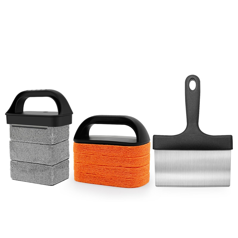 Griddle Cleaning Kit for Flat Top Grill – Heavy-Duty BBQ Scraper with Heat-Resistant Handle, Pumice Bricks & Grill Scouring Pads – Professional Griddle Cleaner Tool Set for Blackstone & Camp Chef