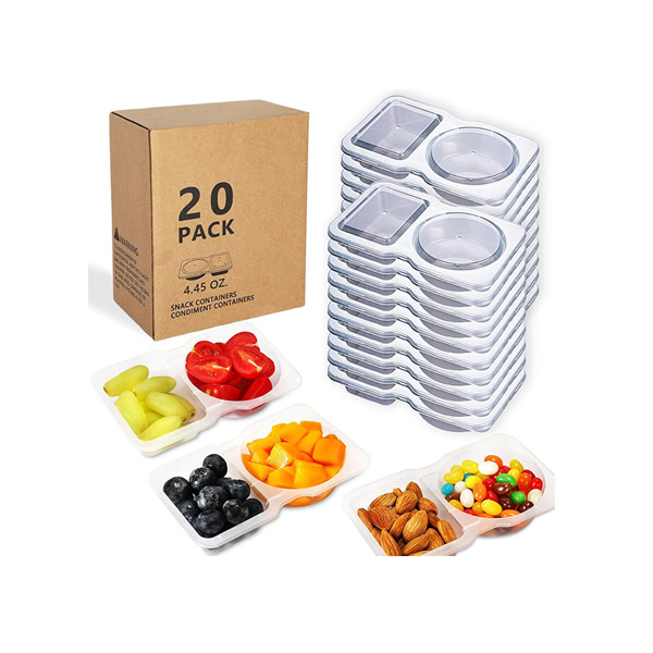 Double-Compartment Condiment Container - Portable Snack/Seasoning Cups, Perfect for Salad Dressings, Sauces, and Camping – Leak-Proof, Reusable, Disposable Plastic Bento Box for Lunch, Travel & Picnic